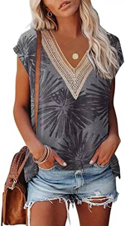 OLIPHEE Damen T-Shirt lässig V-Ausschnitt Tanktops Blumen Druck Casual Basic Tuniken (L,08) von OLIPHEE