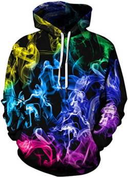 OLIPHEE Herren 3D Print Kapuzenpullover Spaß Hoodie Langarm Casual Galaxy Jumper Mehrfarbiger Rauch 5XL von OLIPHEE