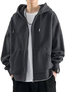 OLIPHEE Herren Hoodie Einfarbig Kapuzenpullover Fashion Full Zipper Oberteile mit Taschen (XXL,Dunkelgrau) von OLIPHEE