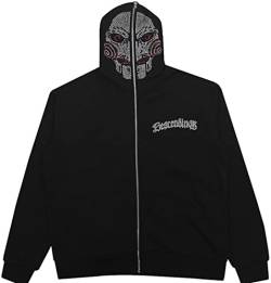 OLIPHEE Herren Kapuzenpullover Übergroßes Hoodie Skeleton Druck Full Zip Y2k Ästhetischer Mantel Halloween 90s Langarm Streetwear (L,Cool) von OLIPHEE