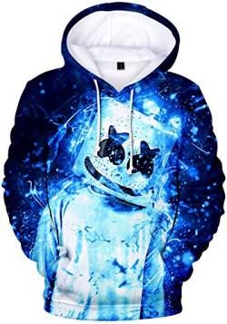 OLIPHEE Jungen Kapuzenpulli mit 3D Digital Druck für Teenager Fans DJ Sweater Blau-2 S von OLIPHEE