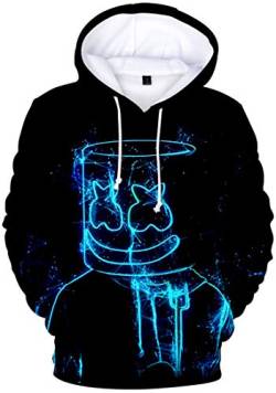 OLIPHEE Jungen Kapuzenpulli mit 3D Digital Druck für Teenager Fans DJ Sweater Schwarz Blau-2 2XS von OLIPHEE
