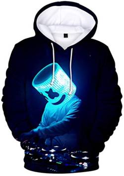 OLIPHEE Jungen Kapuzenpulli mit 3D Digital Druck für Teenager Fans DJ Sweater Schwarz Blau 2XS von OLIPHEE