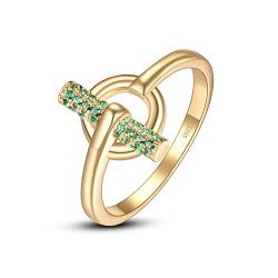 OLIVIASO Damen Kreisförmige Geometrie Ringe 925 Sterling Silber Grüner Erstellt Smaragd Ehering Vergoldeter Einfacher Ring Größe 52(16.6) von OLIVIASO