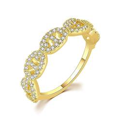 OLIVIASO Kettengebundener Ring Minimalistischer Stapelbarer 14K Gold Plattierter Ring für Versprechen Verlobung Hochzeit Paved CZ Gelbgold Größe 49(15.6) von OLIVIASO