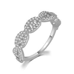 OLIVIASO Kettengebundener Ring Minimalistischer Stapelbarer Ring für Frauen Damen Paved CZ Weißgold Größe 57(18.1) von OLIVIASO