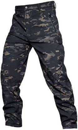 OLOEY Tactical Camouflage Softshell-Hose für Herren Fleecegefütterte Cargohose Winddichte wasserdichte Skihose Lange Jagdhose (CP Black,M) von OLOEY