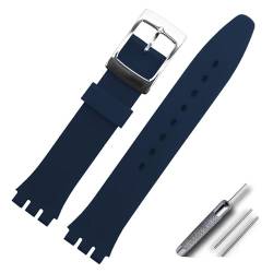 OLXIYOC Uhrenarmband für Swatch, Silikon wasserdicht Uhrenarmband (17mm, Navy blue（steel buckle ）) von OLXIYOC