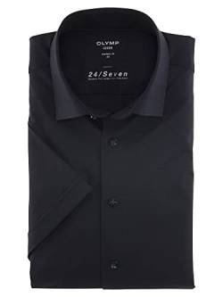 OLYMP Herren Businesshemd Kurzarm Luxor 24/Seven,Männer,Single Jersey,modern fit,New Kent,Marine 18,40 von OLYMP