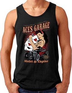 OM3® ACES-Garage Tank Top Shirt | Herren | Motor Engine Power Hod Rod Amercian Cars | Schwarz, 4XL von OM3