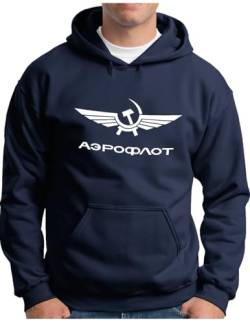 OM3® Aeroflot Hoodie | Herren | Retro Logo Russian Airline Flugzeug USSR Soviet Union | Kapuzen-Pullover Navy, 3XL von OM3