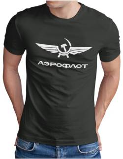 OM3® Aeroflot T-Shirt | Herren | Retro Logo Russian Airline USSR Soviet Union | Dark Grey, L von OM3