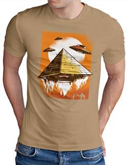 OM3® Alien-Pyramid T-Shirt | Herren | Conspiracy Ancient UFO | Khaki, 3XL von OM3