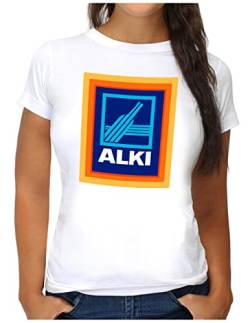OM3® Alki T-Shirt | Damen | Parodie für Alkohol Liebhaber Saufparty Fun | XXL, Weiß von OM3