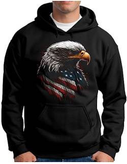 OM3® American Bald Eagle USA Hoodie | Herren | Amerika Adler U.S. Flagge V | Kapuzen-Pullover Schwarz, 3XL von OM3