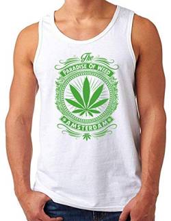 OM3® Amsterdam-Weed-Paradise Tank Top Shirt | Herren | Netherlands Coffee Shop Marijuana Ganja Kush | Weiß, 4XL von OM3