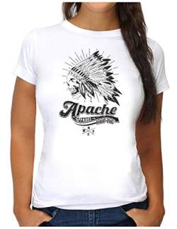 OM3® Apache-Skull T-Shirt | Damen | Indianer Warrior Apachen Kämpfer Indians | S, Weiß von OM3