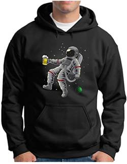 OM3® Astronaut Hoodie | Herren | Bier Biertrinker Planet Galaxy Hopfen | Kapuzen-Pullover Schwarz, L von OM3