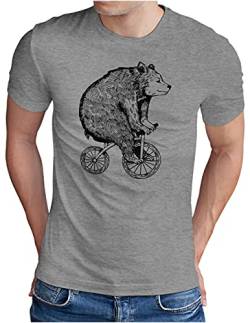 OM3® Bär mit Fahrrad T-Shirt | Herren | Bicycle Bike Radsport Radfahrer | Grau Meliert, 4XL von OM3