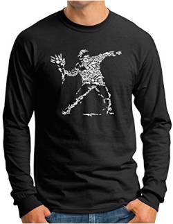 OM3® Banksy Flower Thrower Langarm Shirt | Herren | Urban Street Art Graffiti Blume Icons | Schwarz, S von OM3