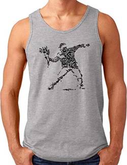 OM3® Banksy Flower Thrower Tank Top Shirt | Herren | Urban Street Art Graffiti Blume Icons | Grau Meliert, XL von OM3