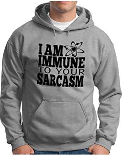 OM3® Big Bang - I Am Immune to Your Sarcasm Hoodie | Herren | Fun Nerd Quote | Kapuzen-Pullover Grau Meliert, S von OM3