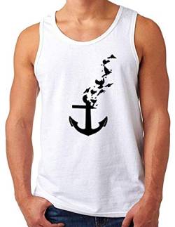 OM3® Birds Anchor Tank Top Shirt | Herren | Anker Nautical Seagull Sailor | Weiß, 4XL von OM3