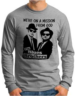 OM3® Blues Brothers Langarm Shirt | Herren | On A Mission from God Jake and Elwood | Grau Meliert, L von OM3