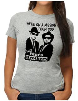 OM3® Blues Brothers T-Shirt | Damen | On A Mission from God Jake and Elwood | L, Grau Meliert von OM3