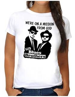 OM3® Blues Brothers T-Shirt | Damen | On A Mission from God Jake and Elwood | M, Weiß von OM3