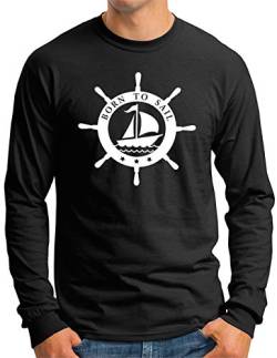 OM3® Born to Sail Langarm Shirt | Herren | Segeln Segler Slogan Spruch Meer Küste Statement | Schwarz, XL von OM3