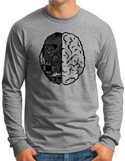 OM3® Brain-Computer-CPU-Chip Langarm Shirt | Herren | Geek IT Admin Coder Cyborg Nerd | Grau Meliert, M von OM3