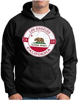 OM3® Cali Bear California Hoodie | Herren | Los Angeles L.A. Badge Logo Sunshine State USA | Kapuzen-Pullover Schwarz, XL von OM3