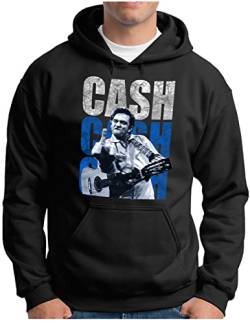 OM3® Cash-Cash-Cash Hoodie | Herren | Country Music Johnny Vintage | Kapuzen-Pullover Schwarz, L von OM3