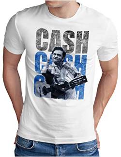 OM3® Cash-Cash-Cash T-Shirt | Herren | Country Music Johnny Vintage | Weiß, M von OM3