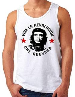 OM3® Che Guevara Tank Top Shirt | Herren | Viva La Revolucion Guerilla Kämpfer | Weiß, 4XL von OM3