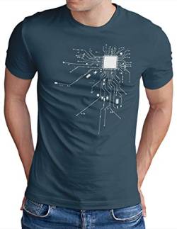 OM3® Computer-Chip-Heart T-Shirt | Herren | Geek CPU Nerd IT Admin Coder | Denim, 3XL von OM3