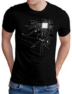 OM3® Computer-Chip-Heart T-Shirt | Herren | Geek CPU Nerd IT Admin Coder | Schwarz, XL von OM3