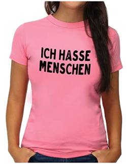 OM3® Cooles T-Shirt mit Spruch - Ich Hasse Menschen | Damen | Sprüche Statement Quote | M, Pink von OM3