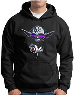 OM3® DJ-YODA Hoodie | Herren | Deejay Headphones Party Club Music (Pink) | Kapuzen-Pullover Schwarz, XL von OM3