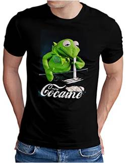 OM3® Enjoy-Cocaine-Frog T-Shirt | Herren | Kokain Kult Logo Drug Fun Graphic Shirt | Schwarz, 4XL von OM3