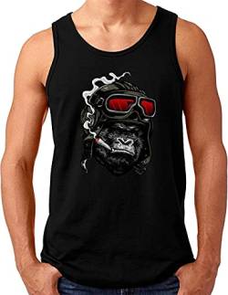 OM3® Gorilla Pilot Tank Top Shirt | Herren | Smoking Monkey Ape Lederhaube | Schwarz-Rot, 4XL von OM3