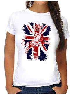 OM3® Great Britain Lion T-Shirt | Damen | British Union Jack Vintage Flag | XXL, Weiß von OM3