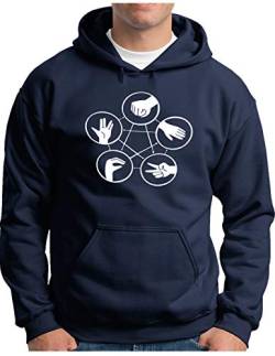 OM3® Hand Signs Big Bang Hoodie | Herren | Rock Paper Scissors Lizard Spock TBBT Nerd | Kapuzen-Pullover Navy, 3XL von OM3