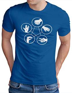 OM3® Hand Signs Big Bang T-Shirt | Herren | Rock Paper Scissors Lizard Spock TBBT Nerd | Royal Blau-WS, 3XL von OM3