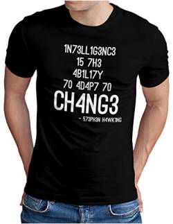 OM3® Hawking Quote T-Shirt | Herren | Intelligence is The Ability to Adapt to Change | Schwarz, L von OM3