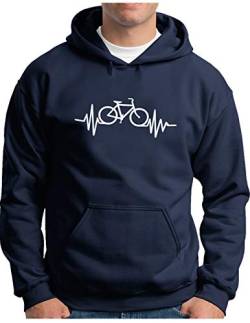 OM3® Herzschlag-Fahrrad Hoodie | Herren | Bike Heartbeat Bicycle Rad Drahtesel | Kapuzen-Pullover Navy, XL von OM3