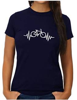 OM3® Herzschlag-Fahrrad T-Shirt | Damen | Bike Heartbeat Bicycle Rad Drahtesel | L, Navy von OM3