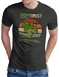 OM3® Hoptimist T-Shirt | Herren | Bierliebhaber Hopfen Bier Fun Party Retro | Dark Grey, L von OM3