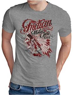 OM3® Indian-Motorcycle-Club T-Shirt | Herren | Skull Chopper Bike Motorbike | Grau Meliert, XL von OM3